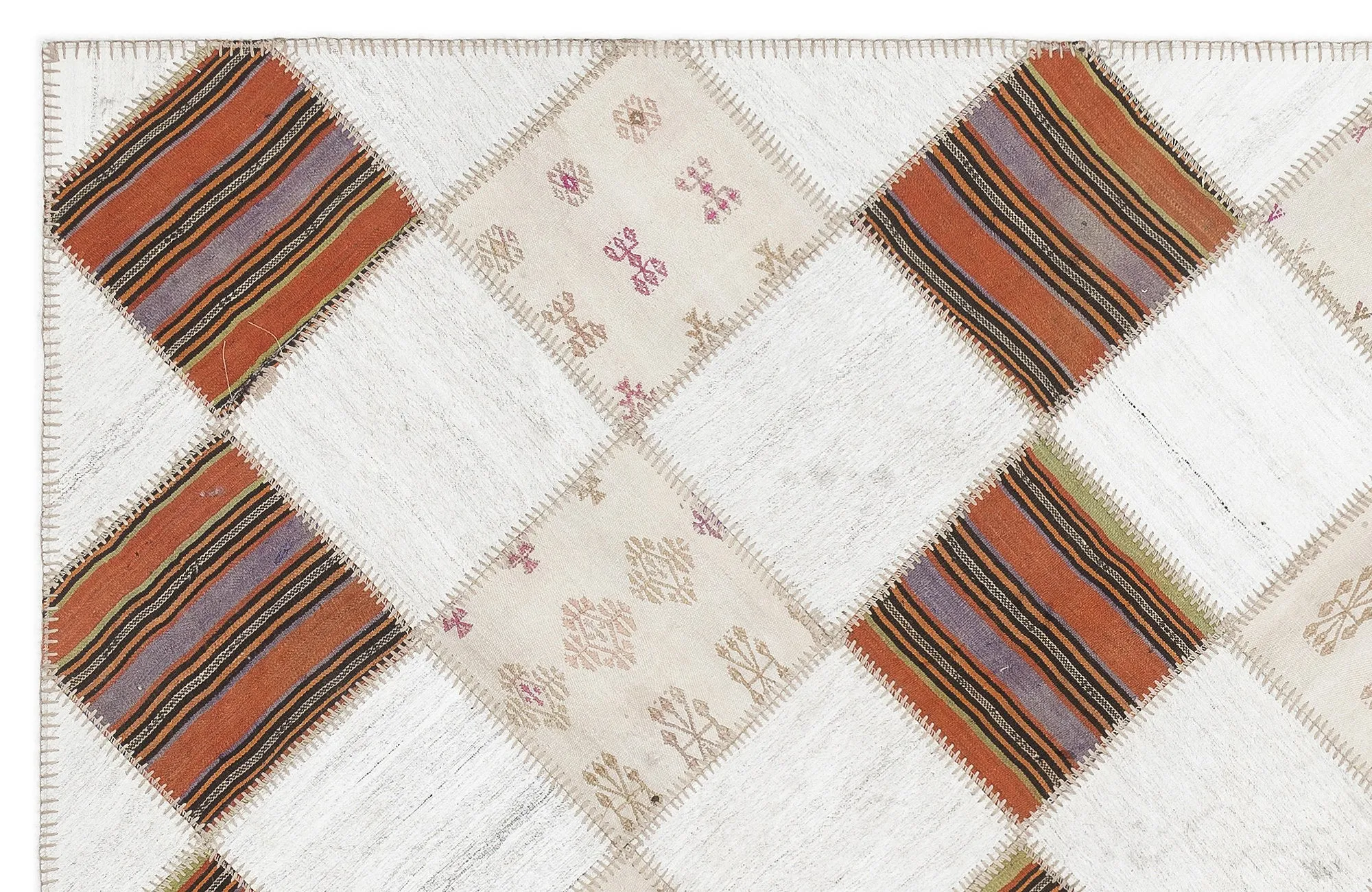 Striped Over Dyed Kilim Patchwork Unique Rug 5'8'' x 7'0'' ft 173 x 214 cm