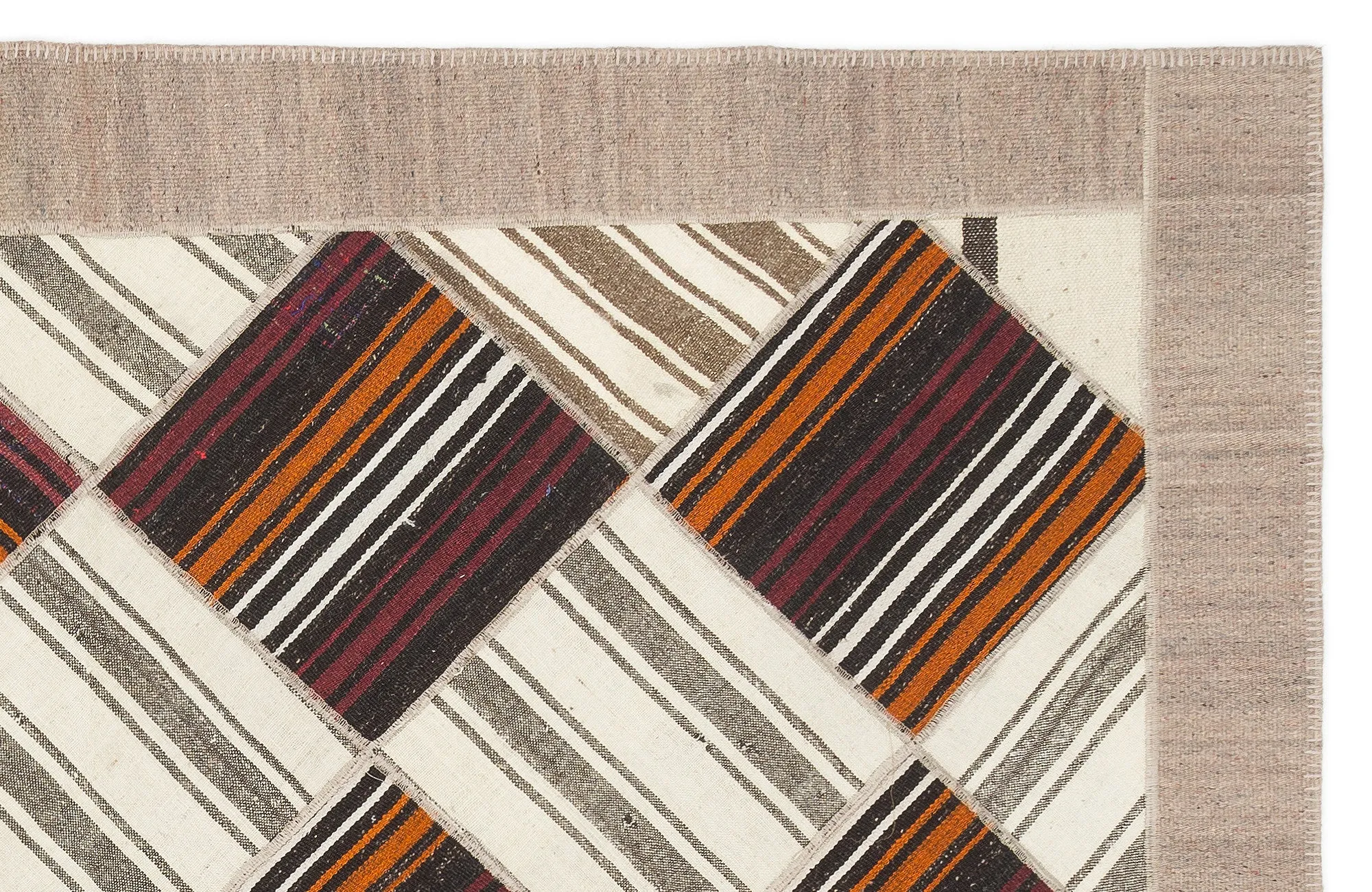 Striped Over Dyed Kilim Patchwork Unique Rug 6'11'' x 8'10'' ft 210 x 270 cm