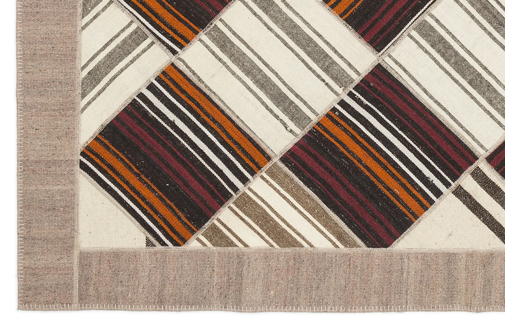 Striped Over Dyed Kilim Patchwork Unique Rug 6'11'' x 8'10'' ft 210 x 270 cm