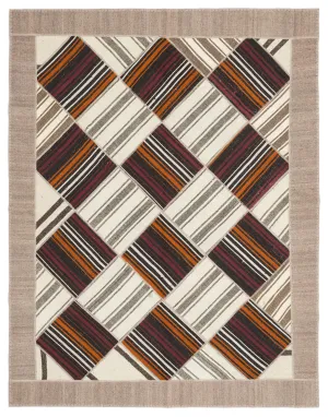 Striped Over Dyed Kilim Patchwork Unique Rug 6'11'' x 8'10'' ft 210 x 270 cm