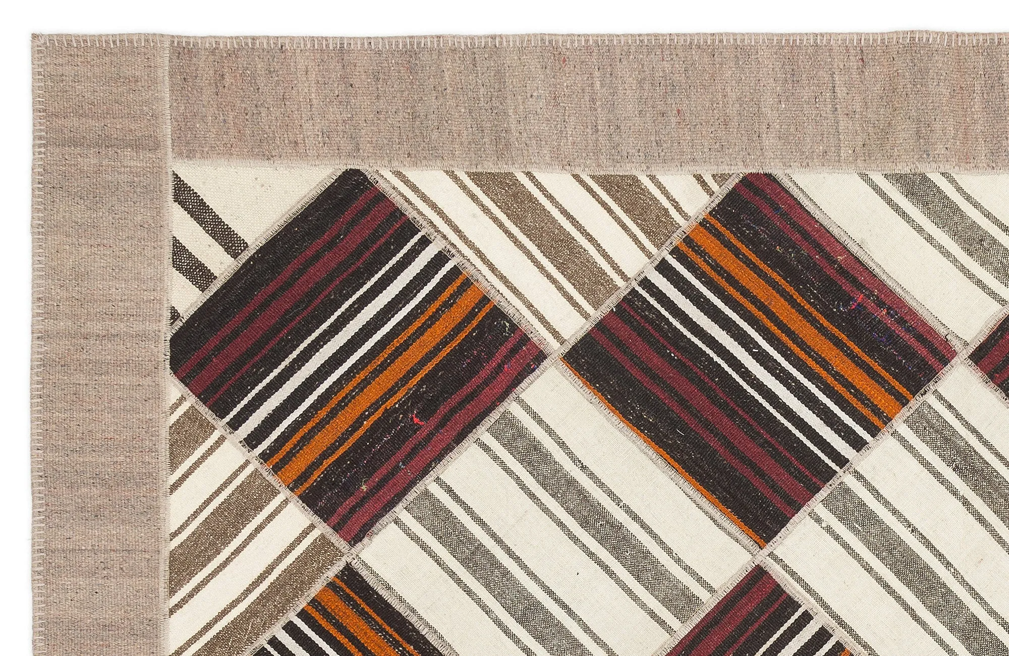 Striped Over Dyed Kilim Patchwork Unique Rug 6'11'' x 8'10'' ft 210 x 270 cm