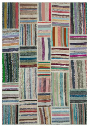 Striped Over Dyed Kilim Patchwork Unique Rug 6'3'' x 9'0'' ft 190 x 275 cm