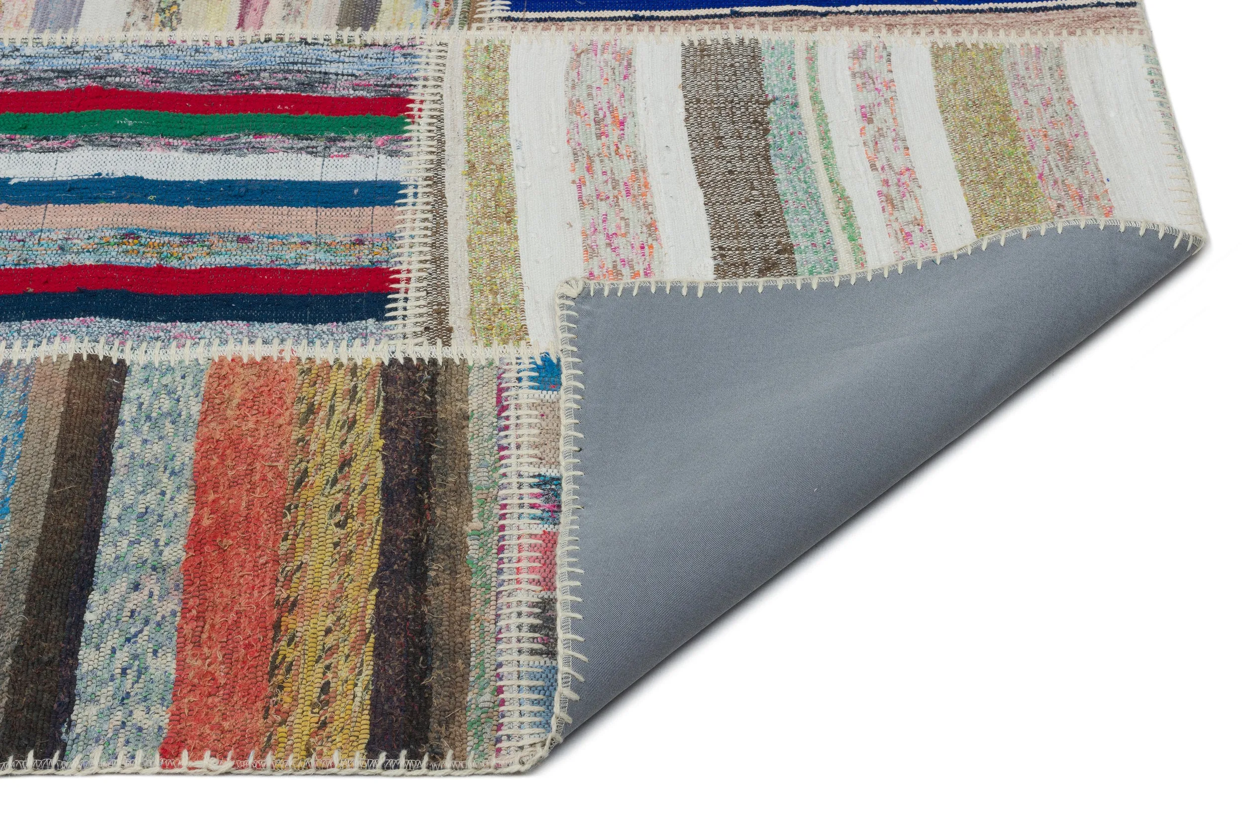 Striped Over Dyed Kilim Patchwork Unique Rug 6'3'' x 9'2'' ft 190 x 280 cm