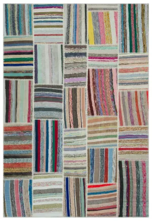 Striped Over Dyed Kilim Patchwork Unique Rug 6'3'' x 9'2'' ft 190 x 280 cm