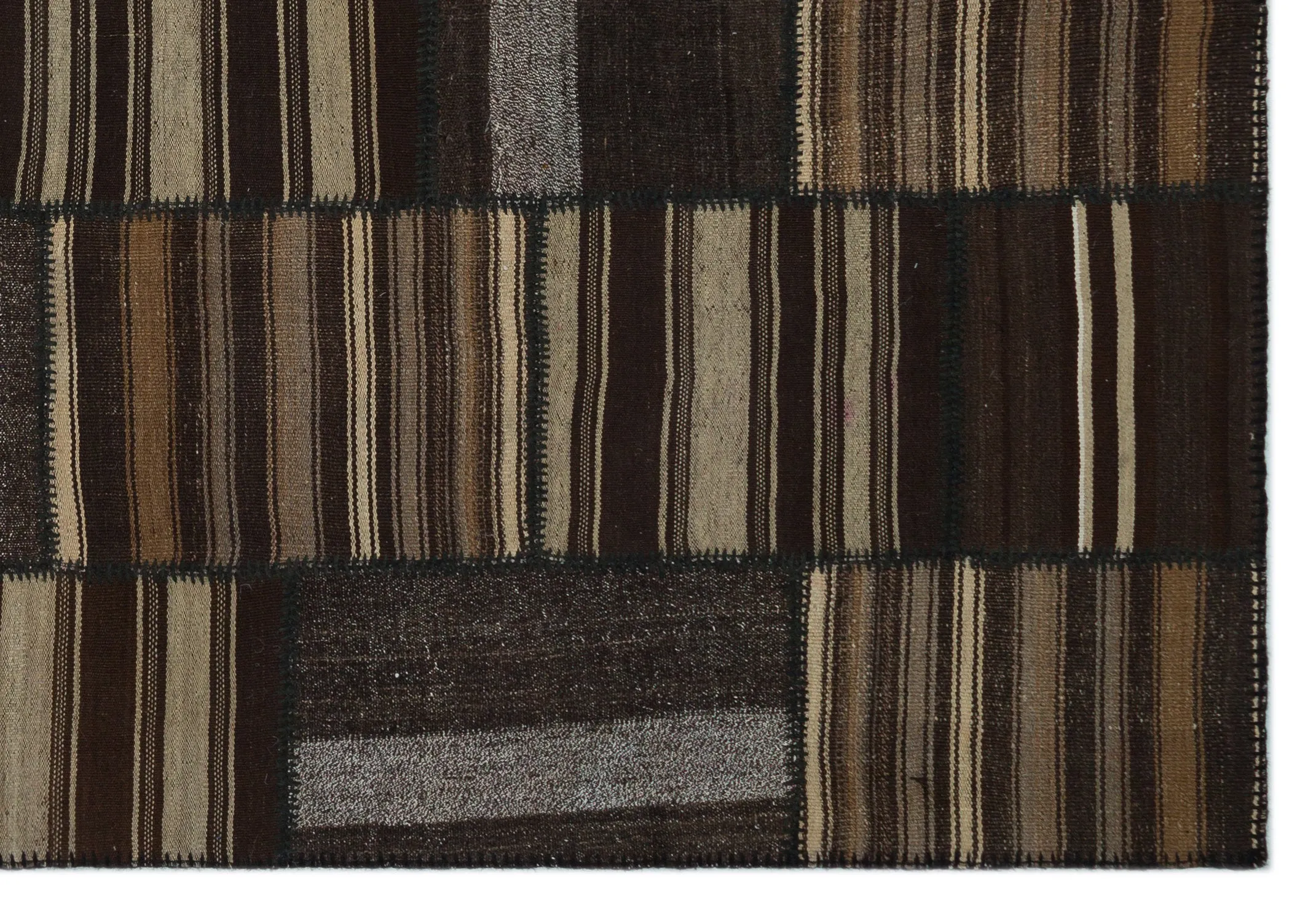 Striped Over Dyed Kilim Patchwork Unique Rug 6'8'' x 9'9'' ft 202 x 298 cm