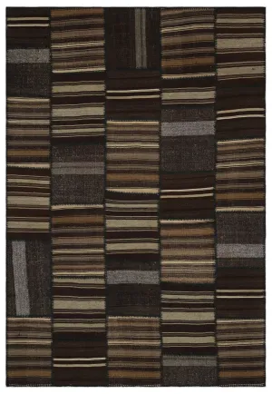 Striped Over Dyed Kilim Patchwork Unique Rug 6'8'' x 9'9'' ft 202 x 298 cm