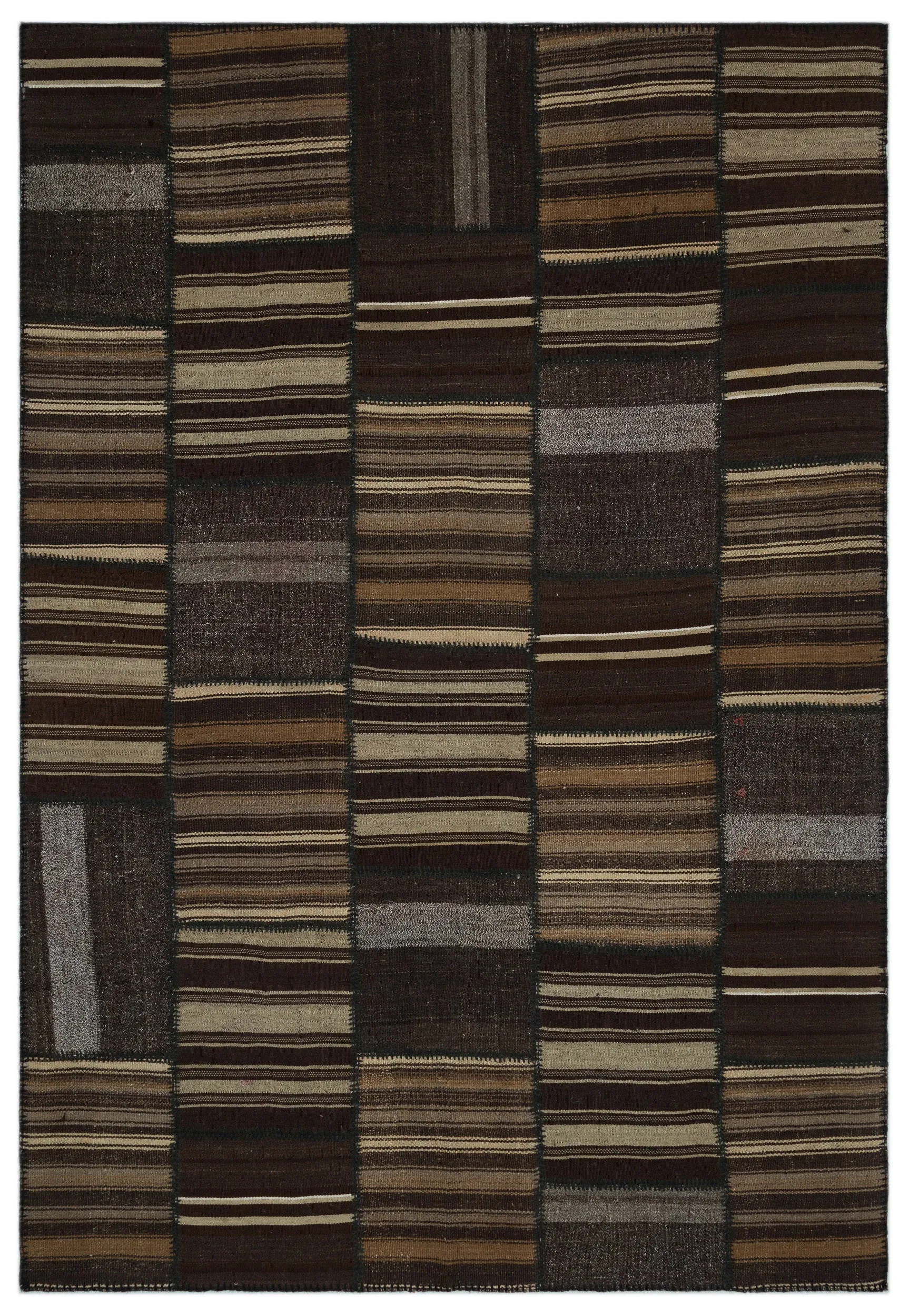 Striped Over Dyed Kilim Patchwork Unique Rug 6'8'' x 9'9'' ft 202 x 298 cm