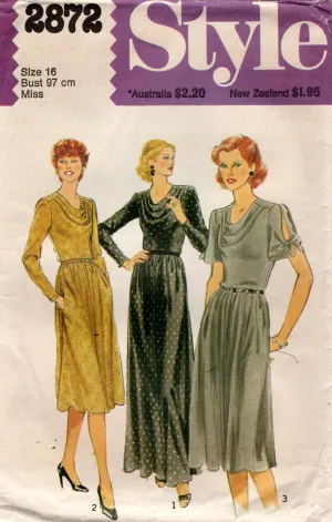 Style 2872 Womens Evening Dress with Cowl Neckline & Tied Sleeves 1970s Vintage Sewing Pattern Size 16 Bust 38 inches