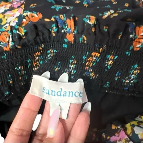 Sundance Beauty in Bloom Smocked Tier Patchwork Floral Hi-low Maxi Skirt Size L