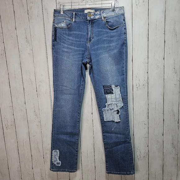 Sundance Magnolia Straight Leg Jeans Womens Blue Patchwork Denim Size 30 Pockets