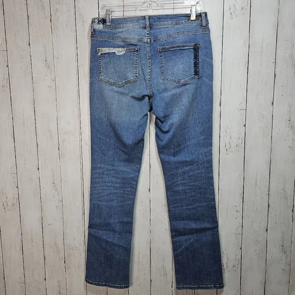 Sundance Magnolia Straight Leg Jeans Womens Blue Patchwork Denim Size 30 Pockets
