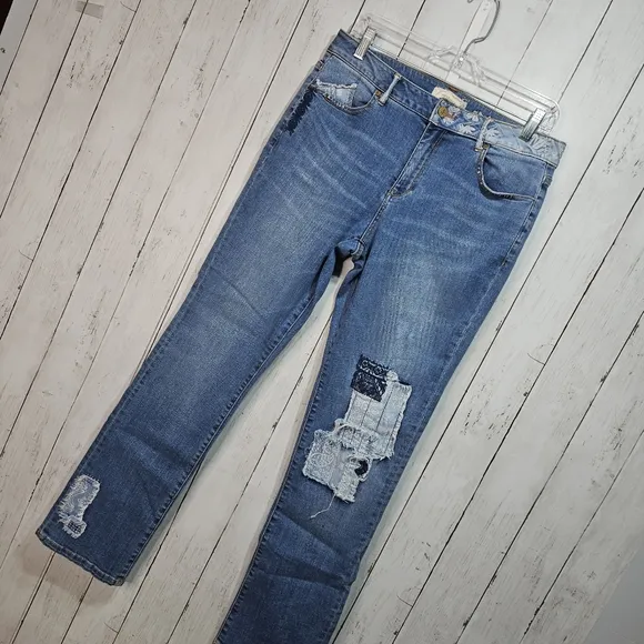 Sundance Magnolia Straight Leg Jeans Womens Blue Patchwork Denim Size 30 Pockets