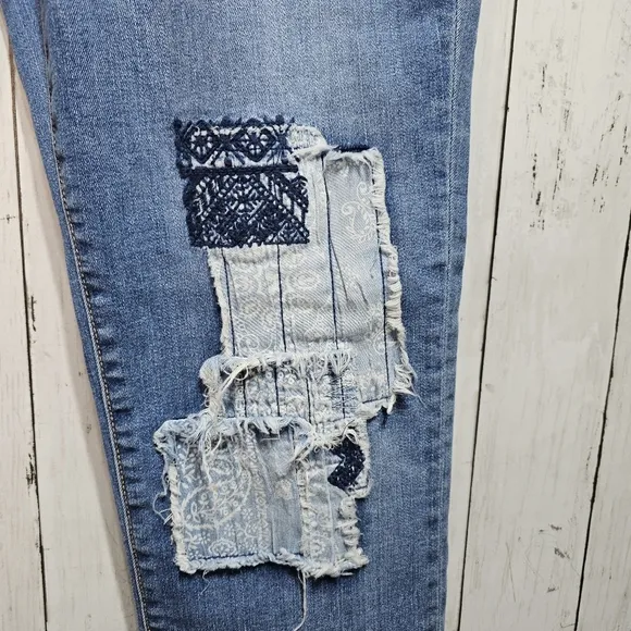 Sundance Magnolia Straight Leg Jeans Womens Blue Patchwork Denim Size 30 Pockets