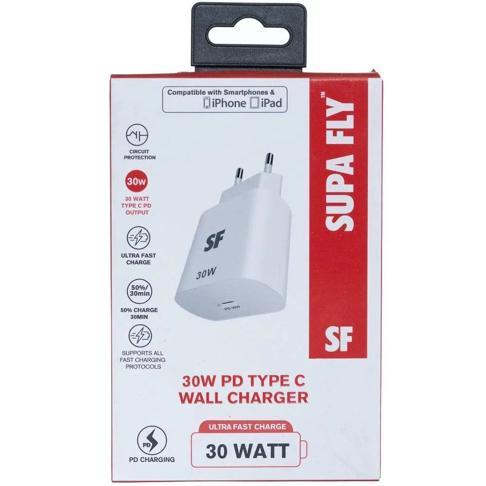 Supa Fly Ultra-Fast 30W PD Type C Wall Charger - White