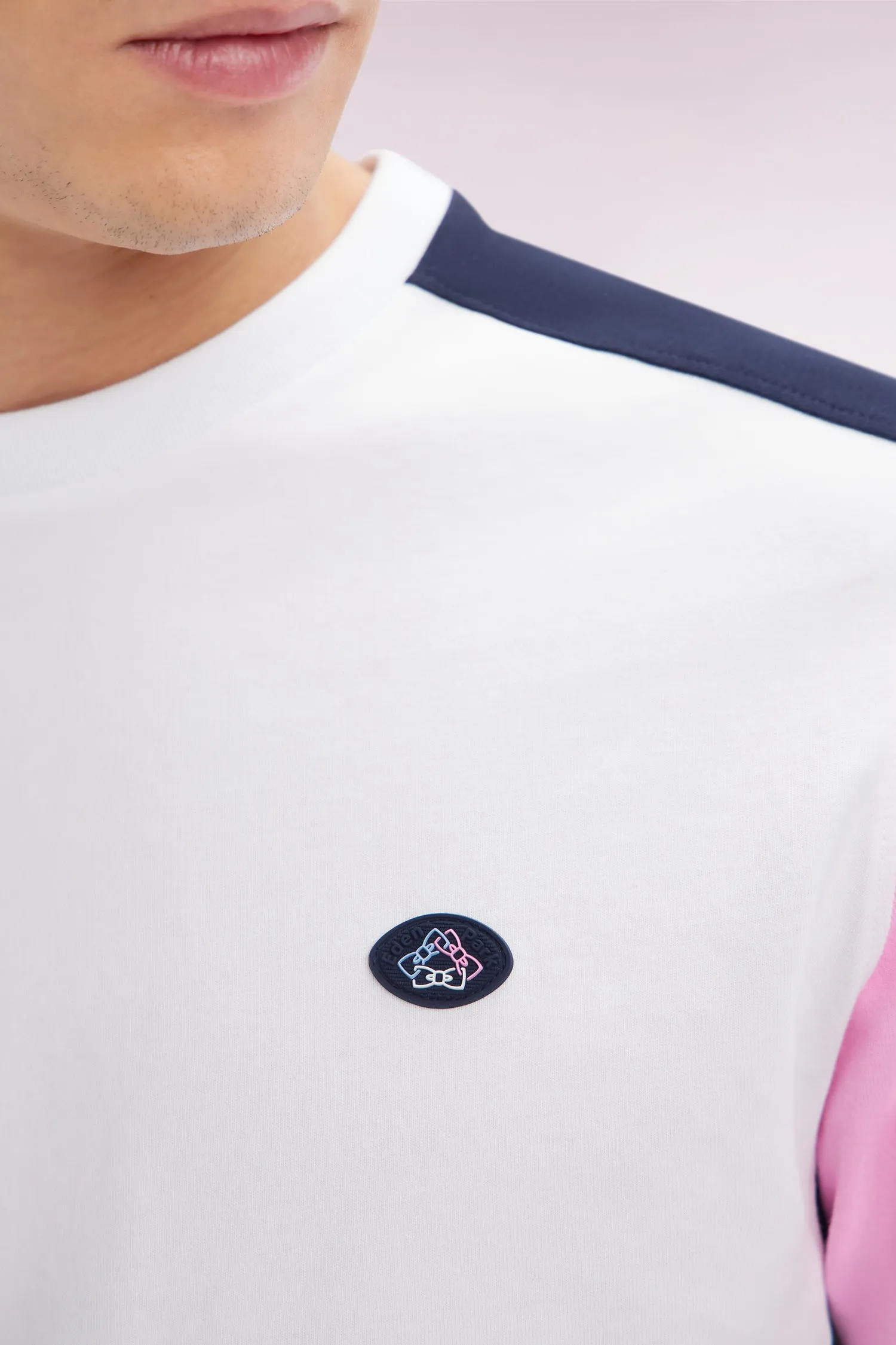T-shirt colorblock en coton blanc coupe droite