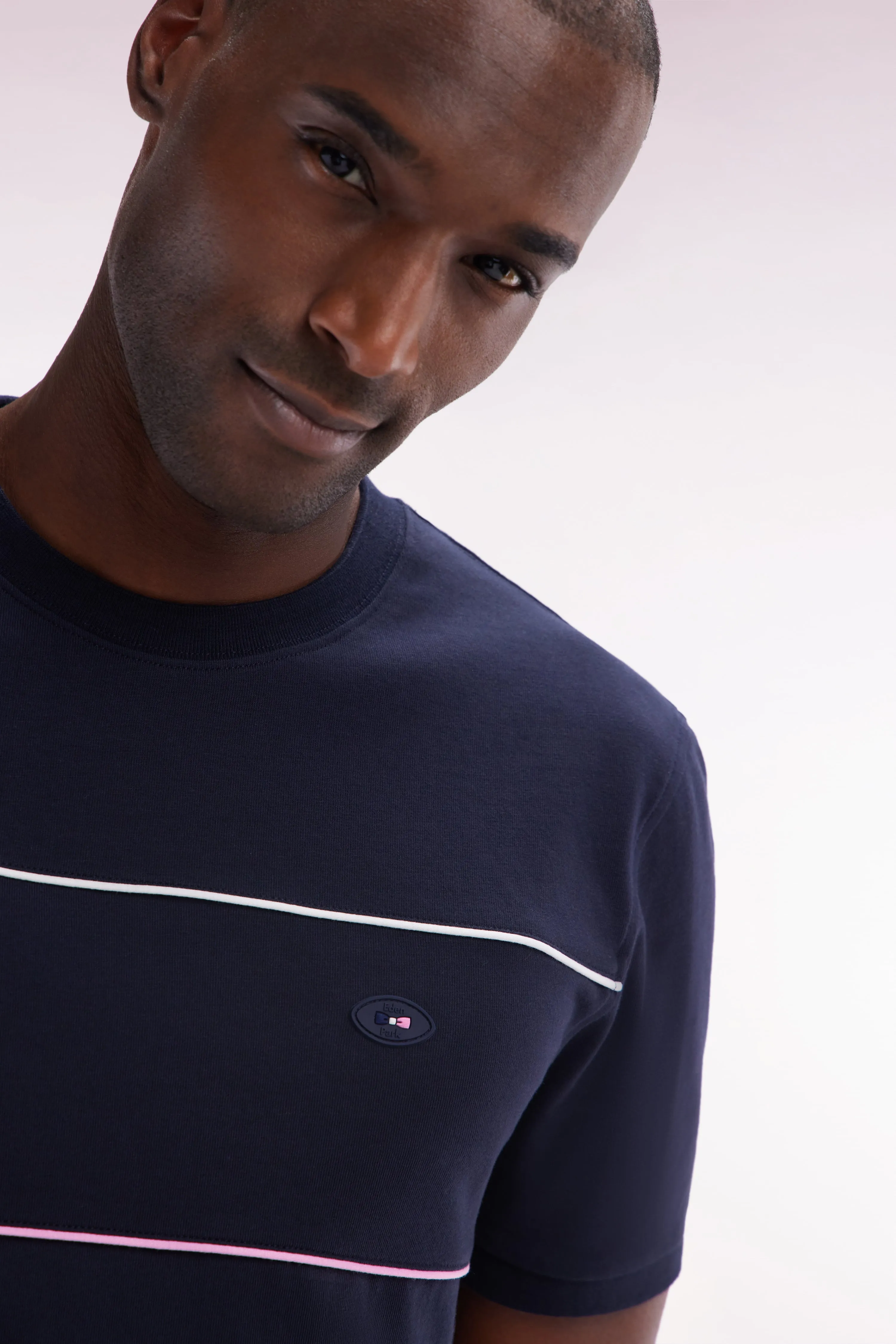 T-shirt XV de France en coton marine à passepoils coupe droite