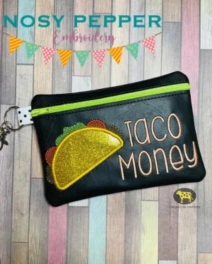 Taco Money applique ITH Bag (4 sizes available) machine embroidery design DIGITAL DOWNLOAD