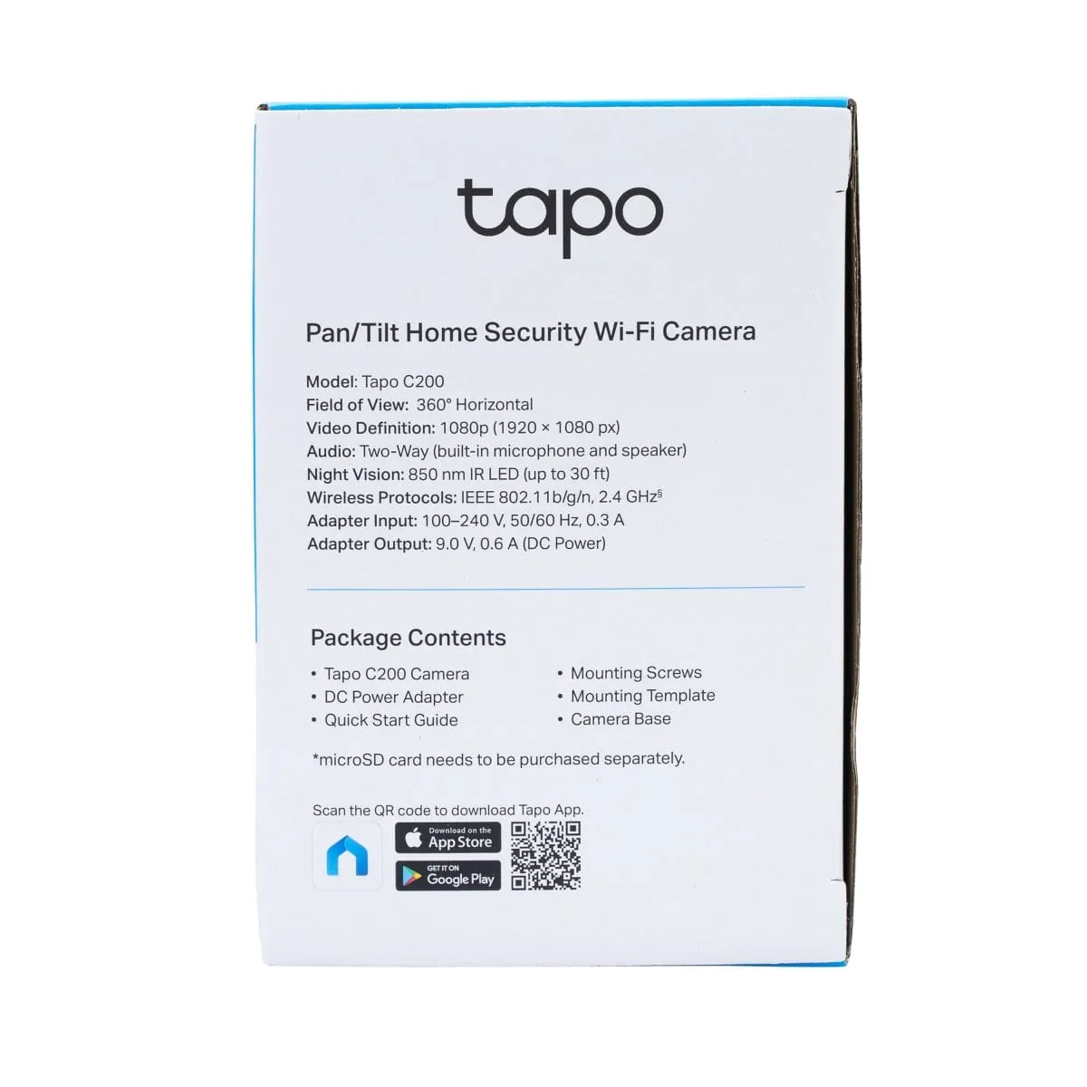 TAPO C200 Pan/Tilt Home Security Wifi Camera, 1080P, Two-Way Audio