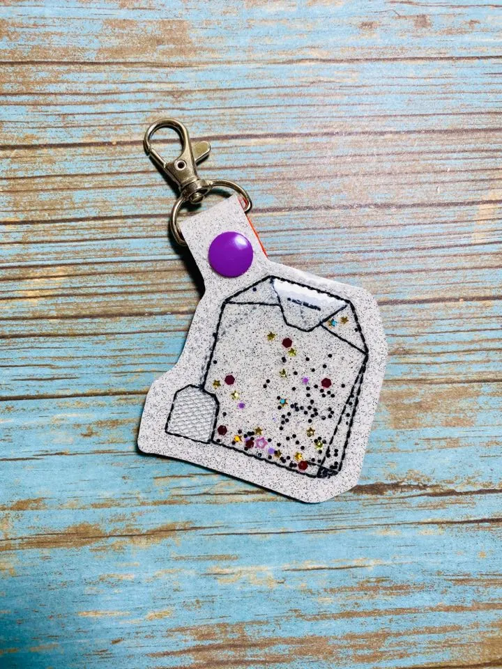 Tea bag applique snap tab 4x4 machine embroidery design DIGITAL DOWNLOAD