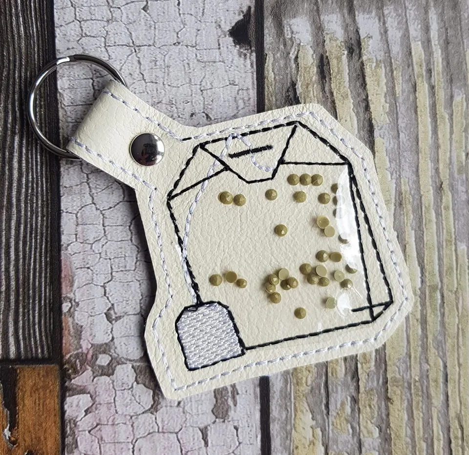 Tea bag applique snap tab 4x4 machine embroidery design DIGITAL DOWNLOAD