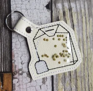 Tea bag applique snap tab 4x4 machine embroidery design DIGITAL DOWNLOAD