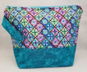Teal Blue with Flowers - Project Bag - Medium