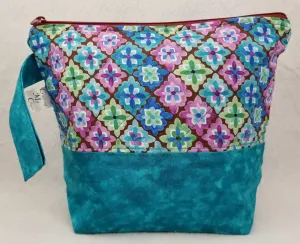Teal Blue with Flowers - Project Bag - Small