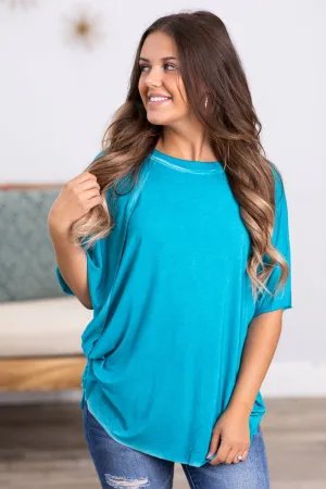 Teal Washed Dolman Sleeve Top