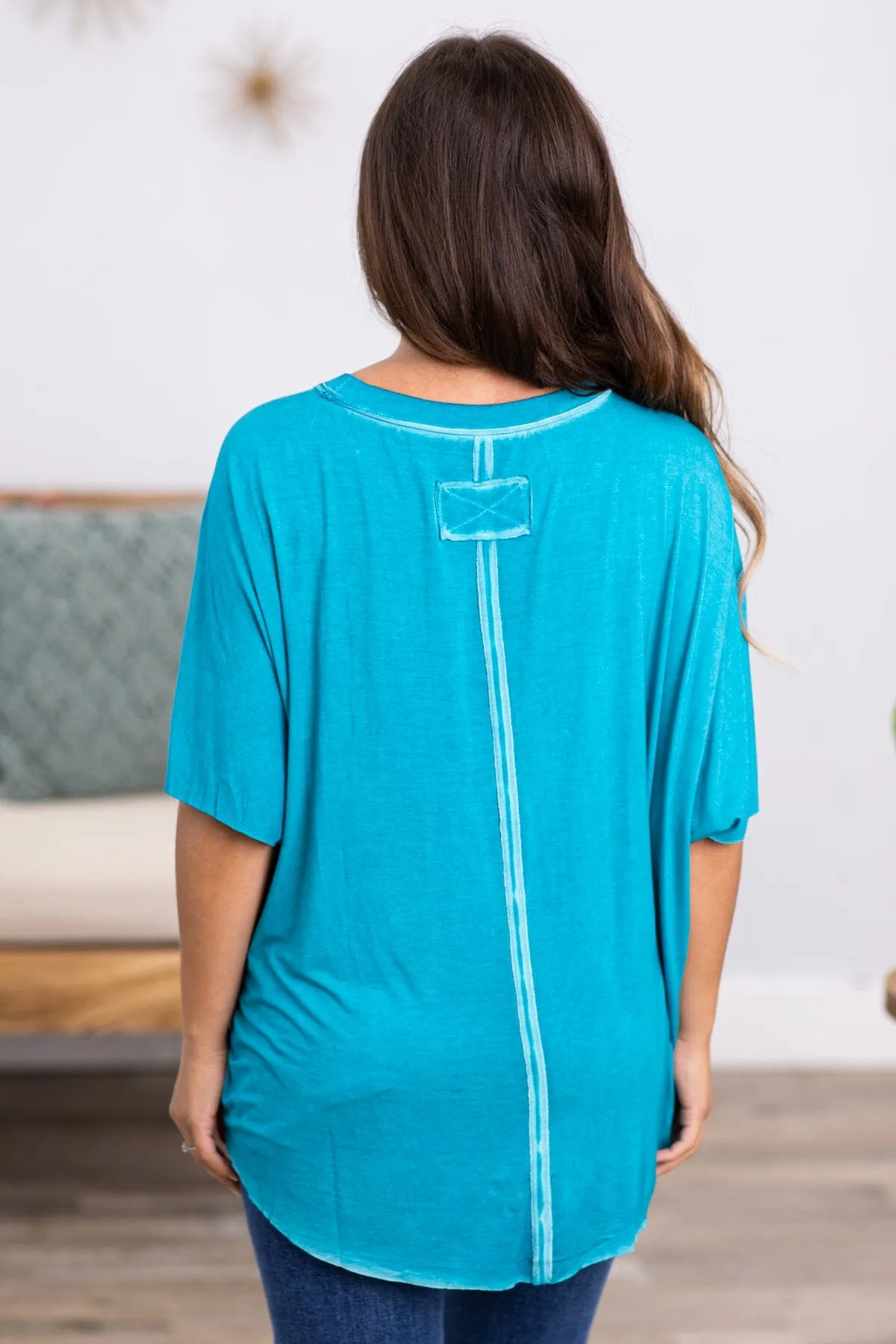 Teal Washed Dolman Sleeve Top