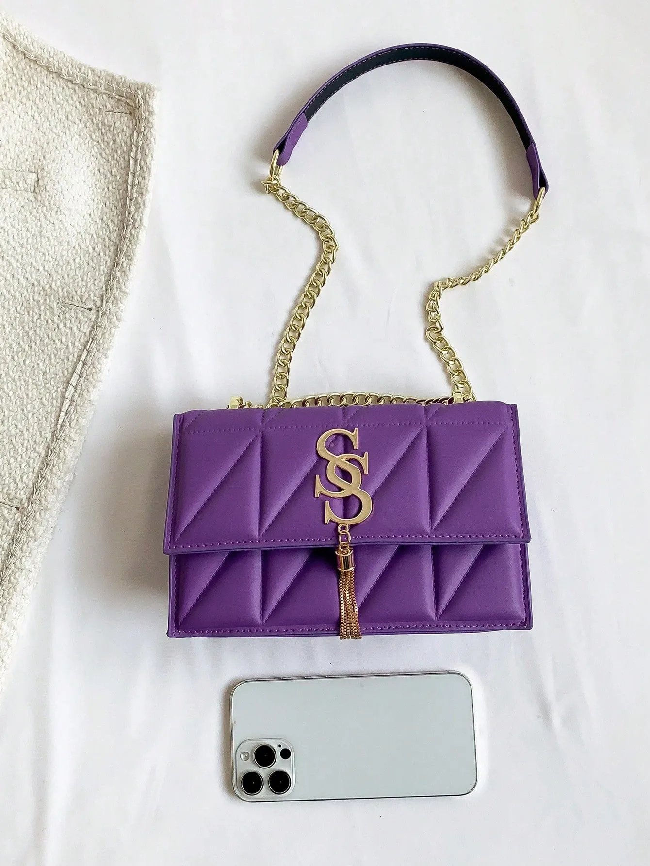 Texture Pressed Shoulder Bag With Chain Strap- FD ⚡