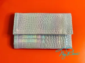 The Andrew Trifold Wallet in Iridescent Lizard Light Blue