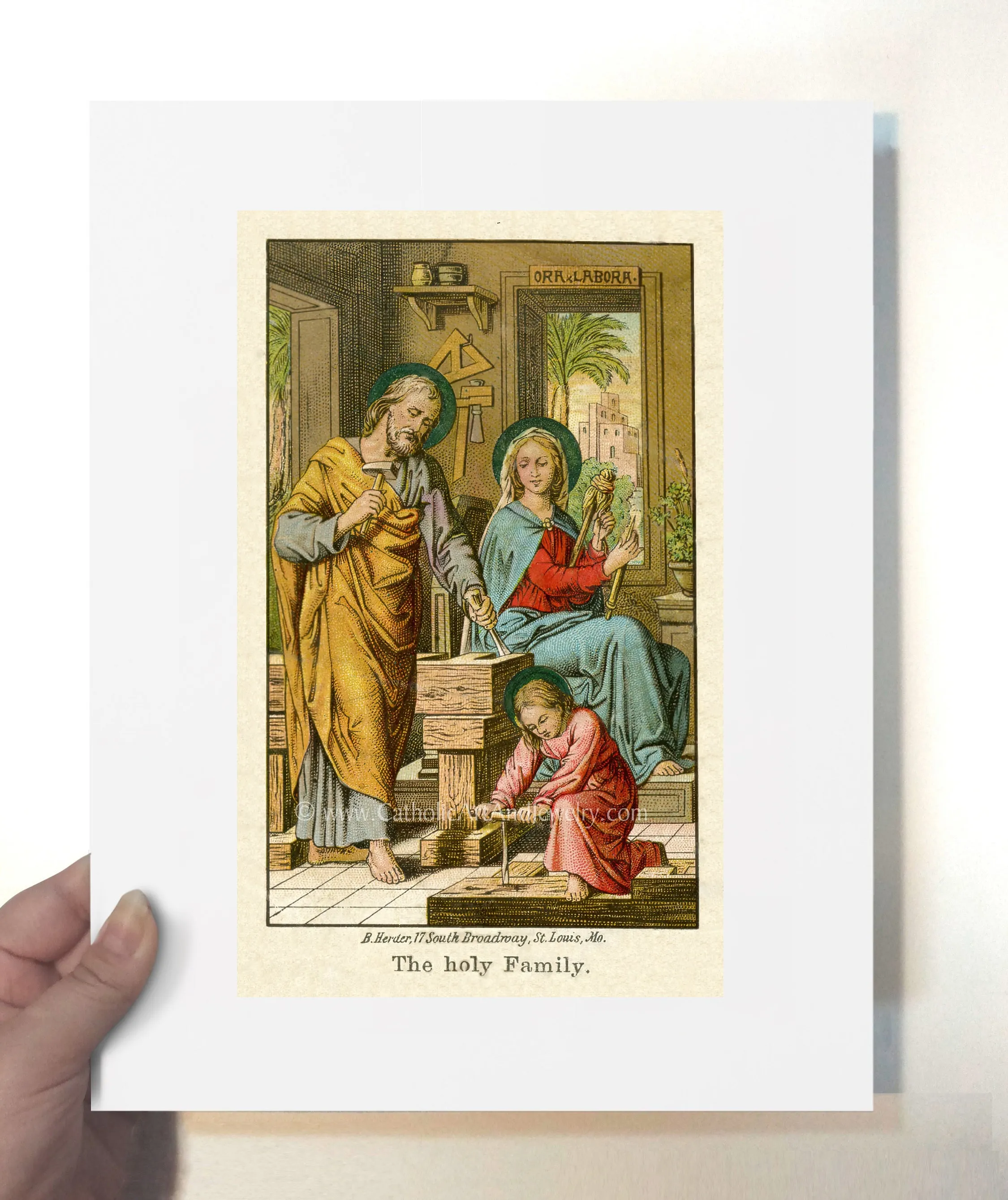 The Holy Family – Ora Et Labora – Based on an Vintage American Holy Card – Catholic Art Print – Archival Quality