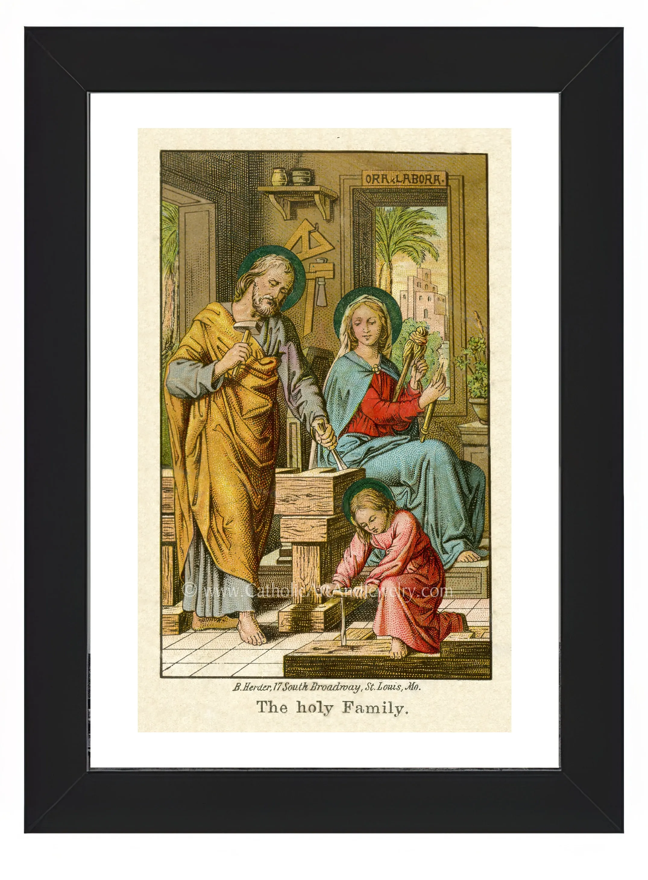 The Holy Family – Ora Et Labora – Based on an Vintage American Holy Card – Catholic Art Print – Archival Quality