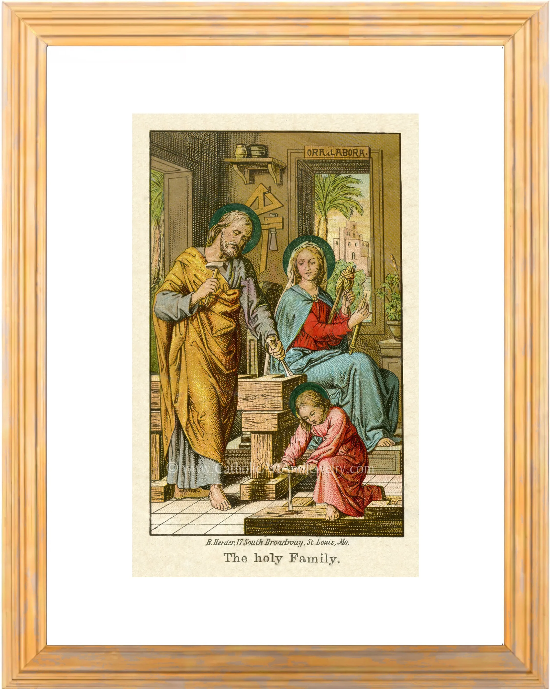 The Holy Family – Ora Et Labora – Based on an Vintage American Holy Card – Catholic Art Print – Archival Quality