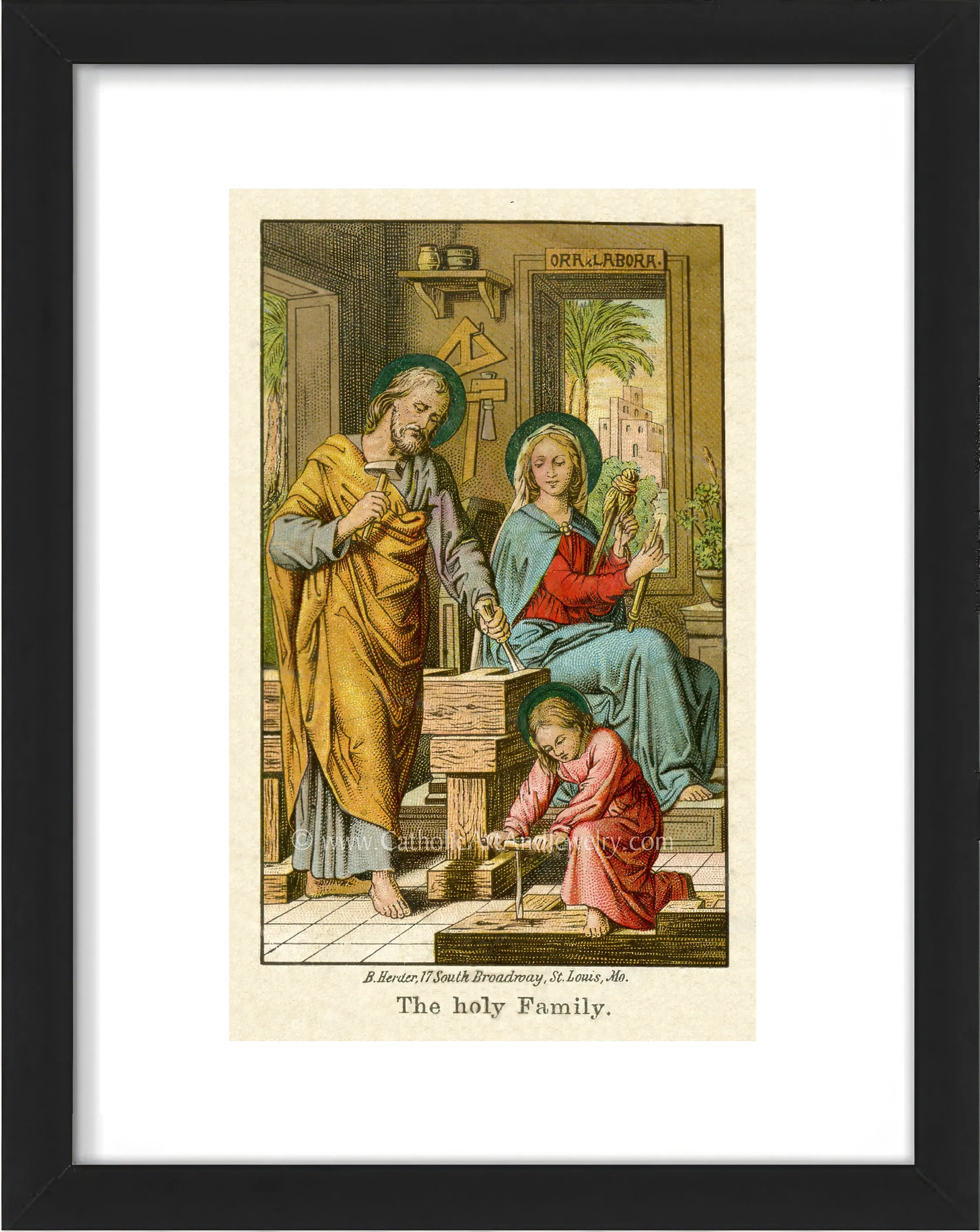 The Holy Family – Ora Et Labora – Based on an Vintage American Holy Card – Catholic Art Print – Archival Quality