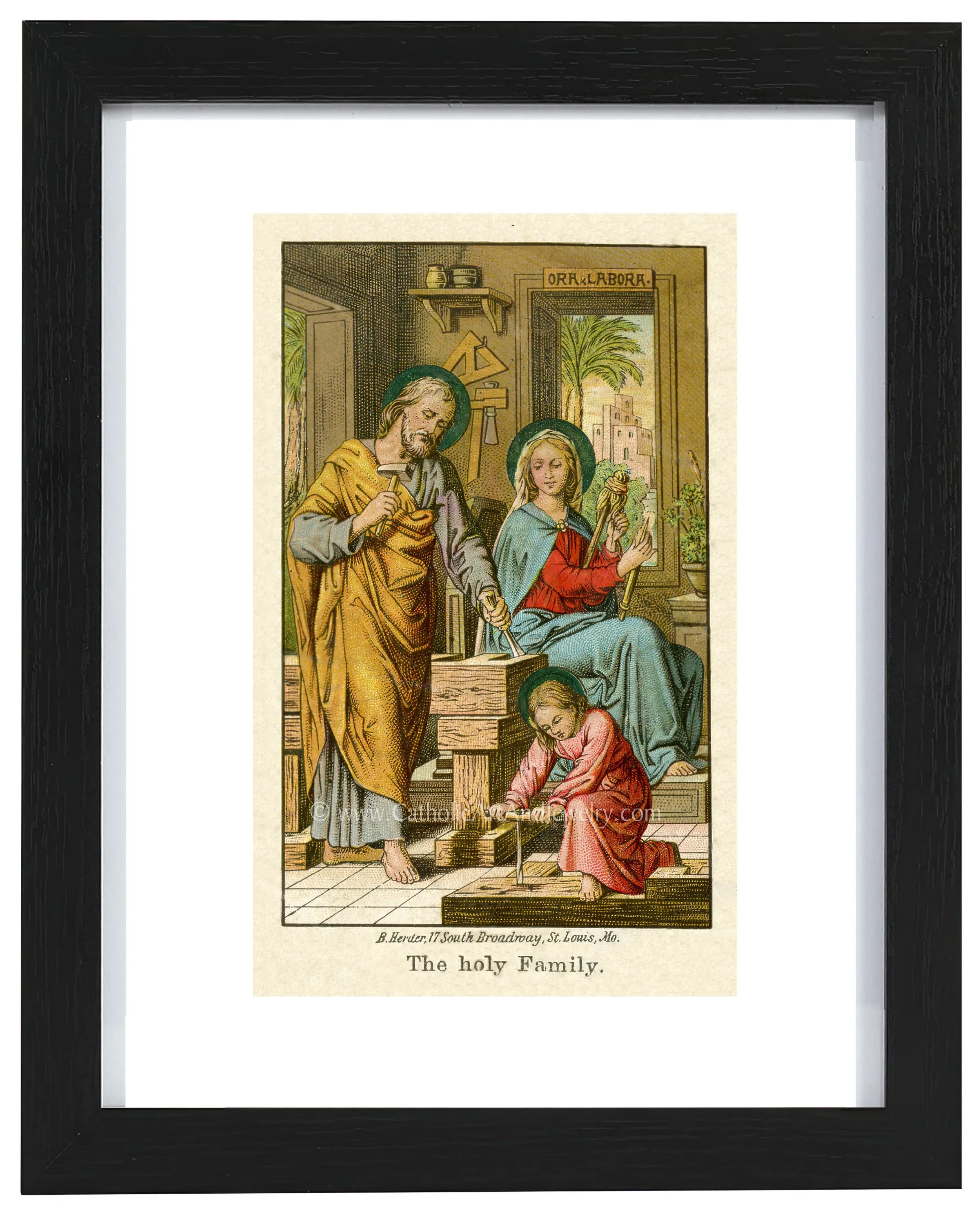 The Holy Family – Ora Et Labora – Based on an Vintage American Holy Card – Catholic Art Print – Archival Quality