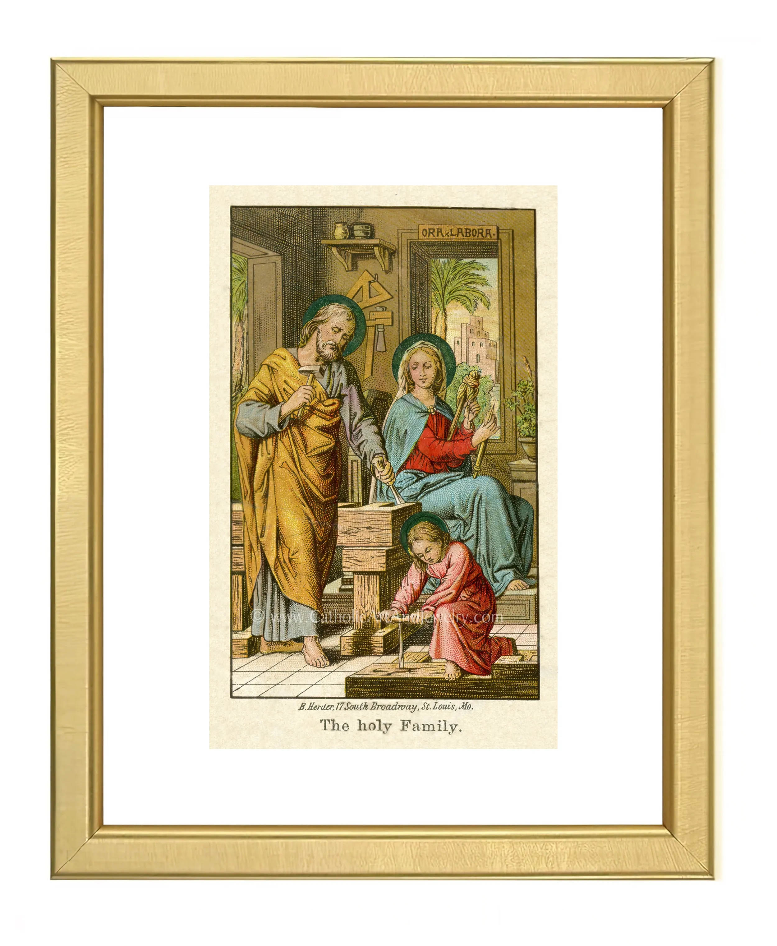The Holy Family – Ora Et Labora – Based on an Vintage American Holy Card – Catholic Art Print – Archival Quality