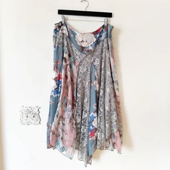 The Pyarmid Collection Floral Lace Handkerchief Flowy Bohemian Skirt 1X
