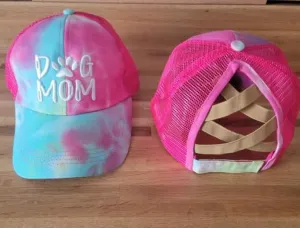 Tie Dyed Dog Mom Criss Cross Ponytail Hat