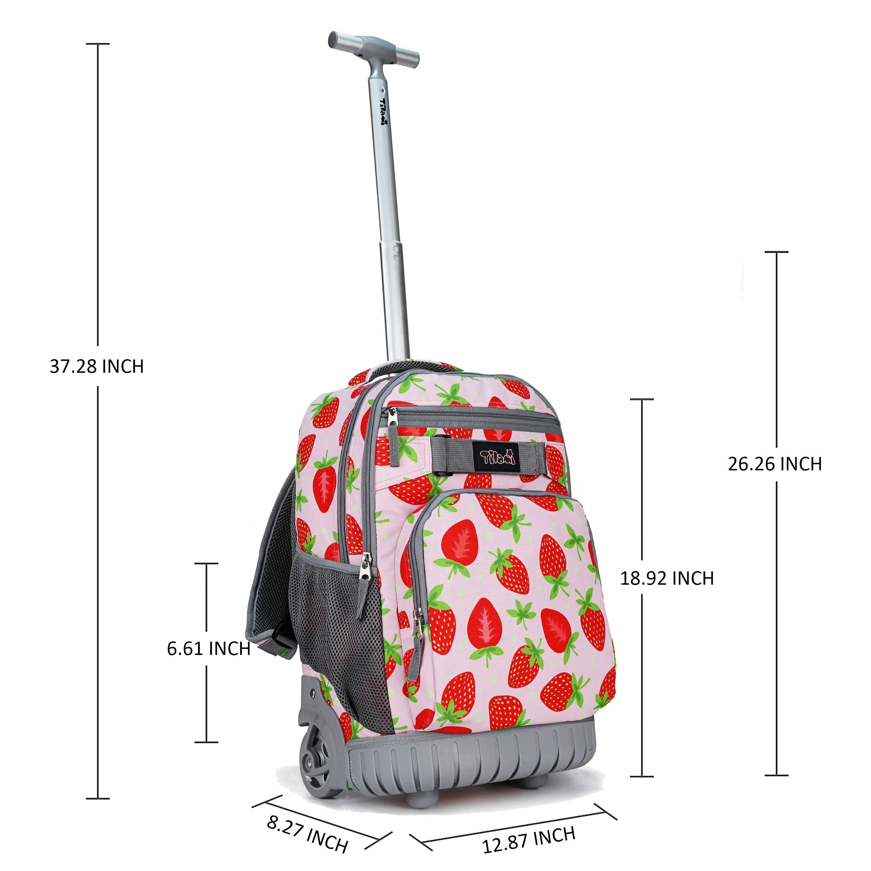 Tilami 18 inch Pink Strawberry Rolling Backpack For Kids