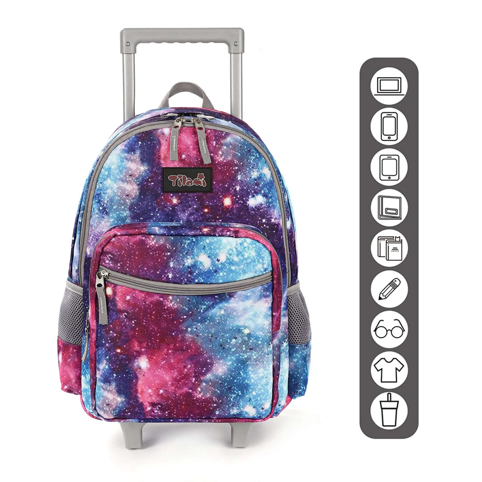 Tilami 18-inch Purple Starry Sky Rolling Backpack