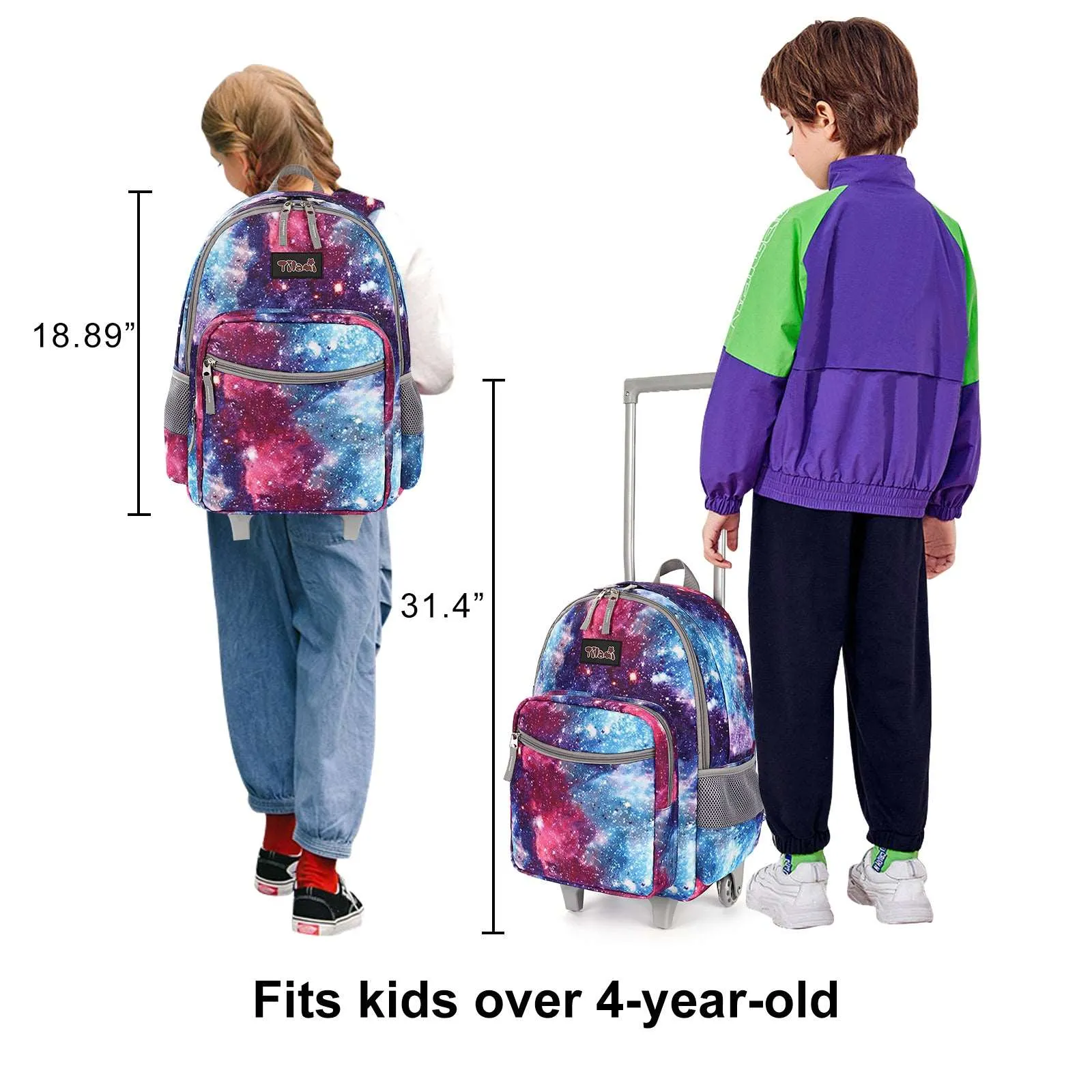 Tilami 18-inch Purple Starry Sky Rolling Backpack