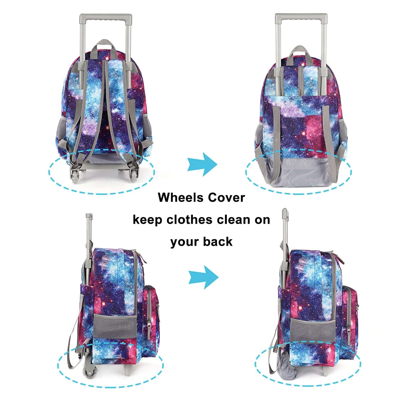 Tilami 18-inch Purple Starry Sky Rolling Backpack
