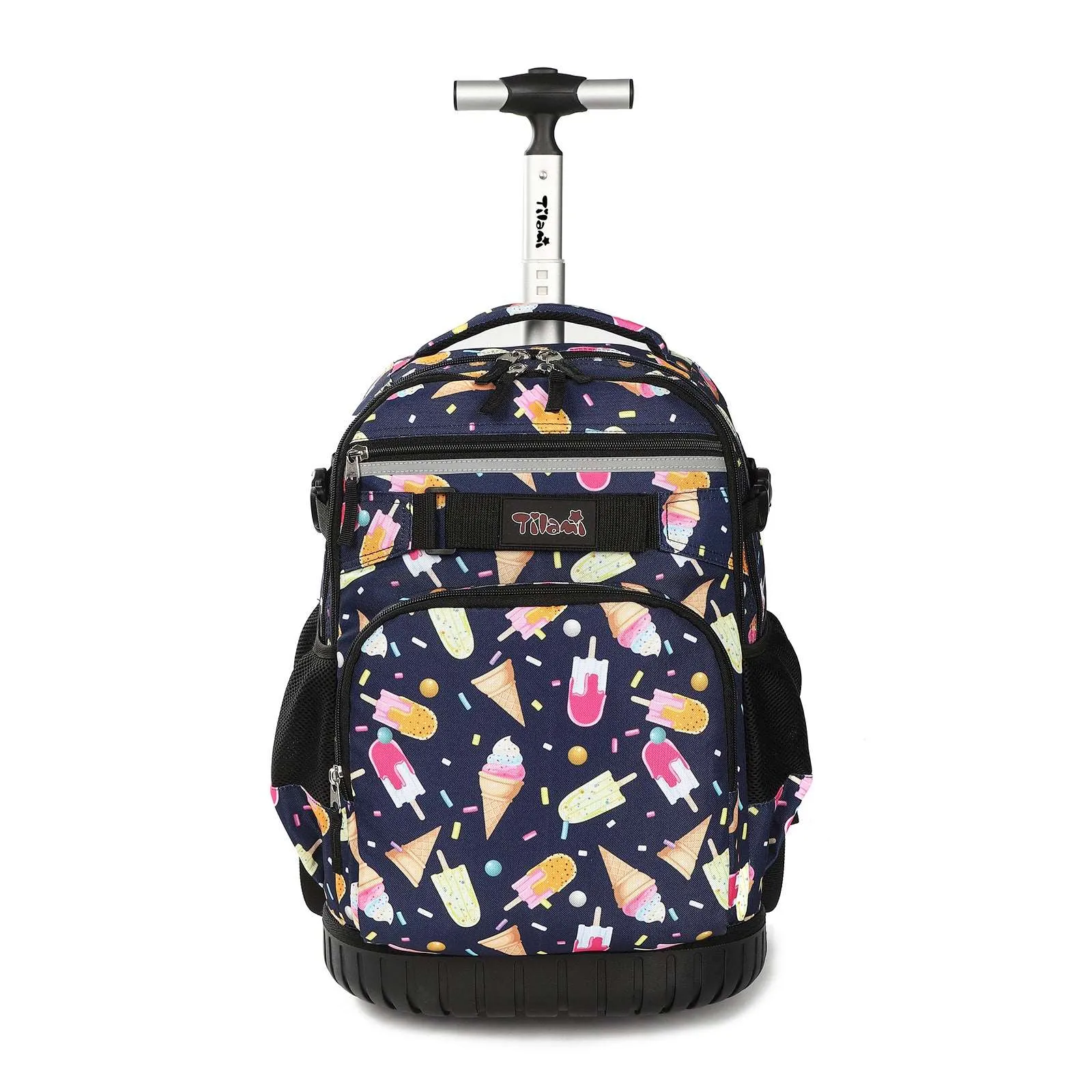 Tilami Black Ice Cream Rolling Backpack 19 inch with Lunch Bag
