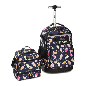 Tilami Black Ice Cream Rolling Backpack 19 inch with Lunch Bag