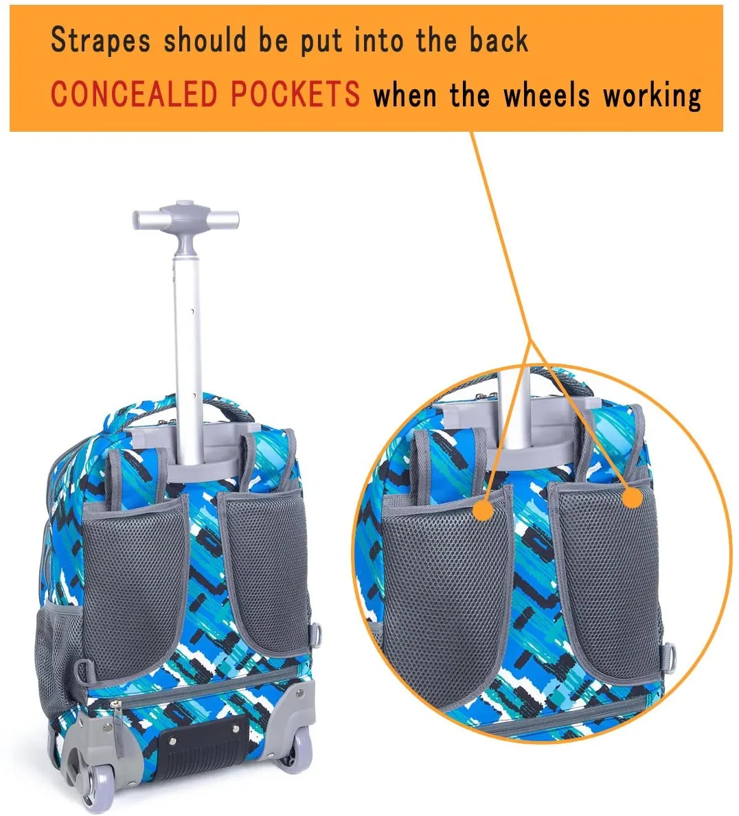 Tilami Blue Ocean Rolling Backpack 18 Inch Multifunction Wheeled Backpack