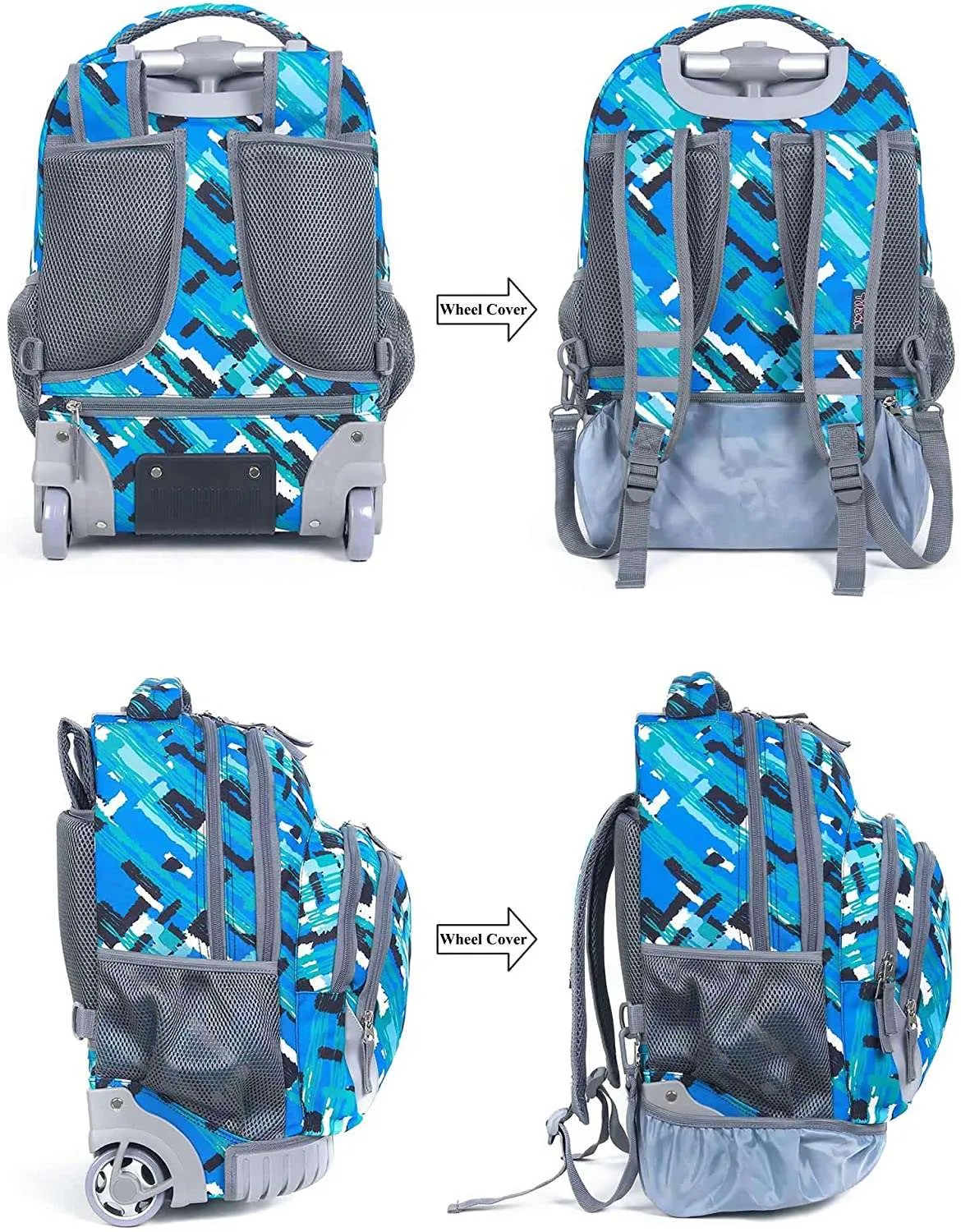 Tilami Blue Ocean Rolling Backpack 18 Inch Multifunction Wheeled Backpack