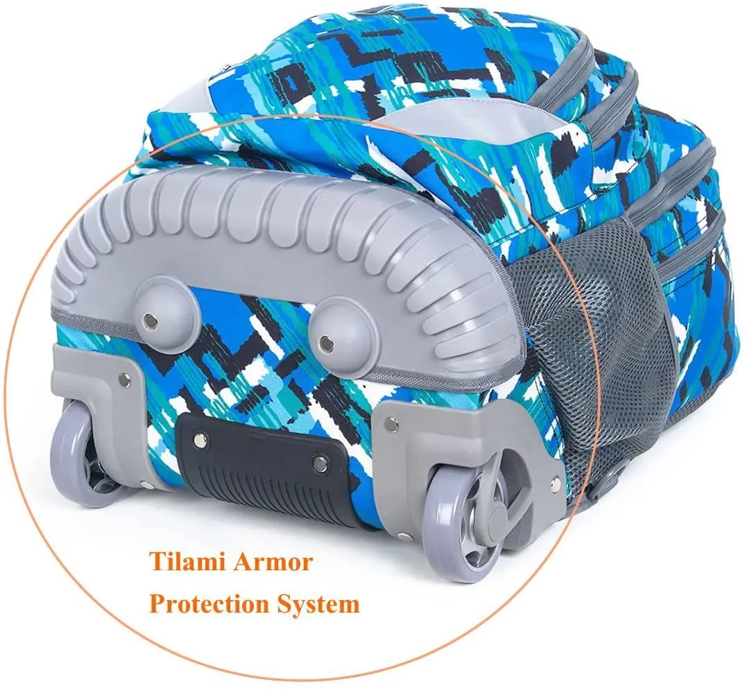 Tilami Blue Ocean Rolling Backpack 18 Inch Multifunction Wheeled Backpack