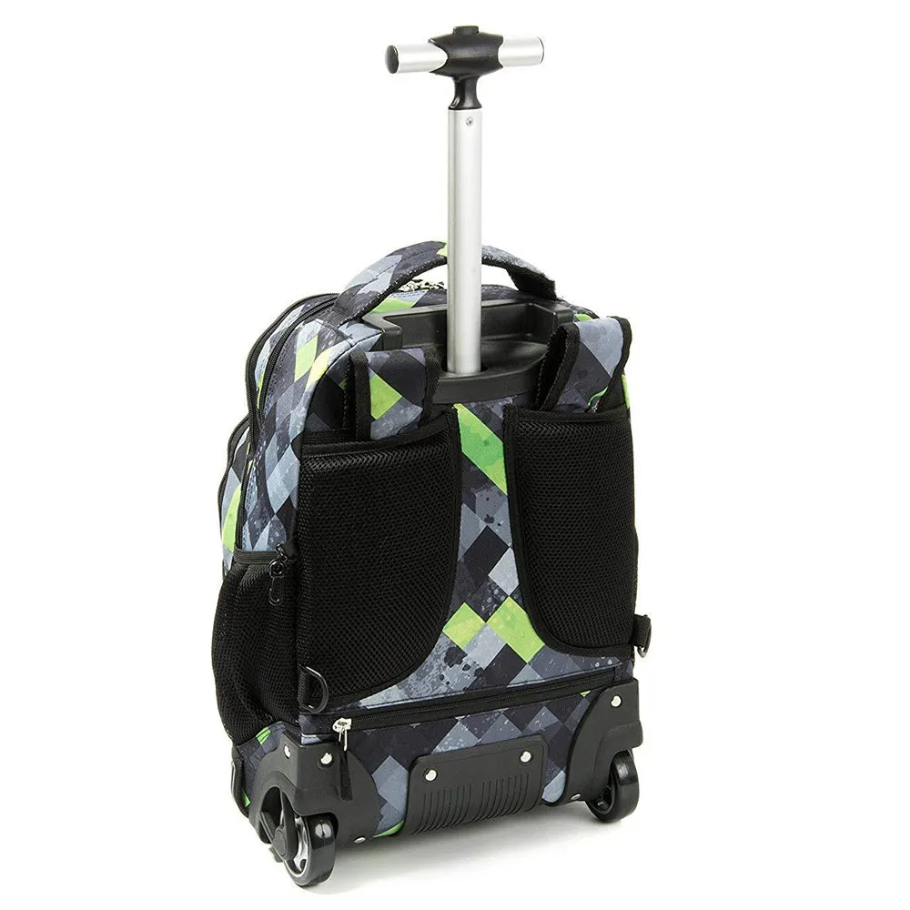 Tilami Green & Grey Triangle 18 Inch Kids Rolling Backpack
