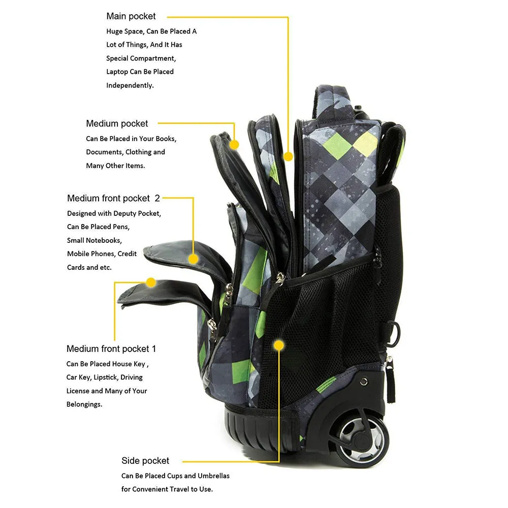 Tilami Green & Grey Triangle 18 Inch Kids Rolling Backpack